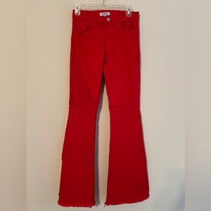 O2 Denim Free Minded Mid-Rise Denim Flare Jeans-RED